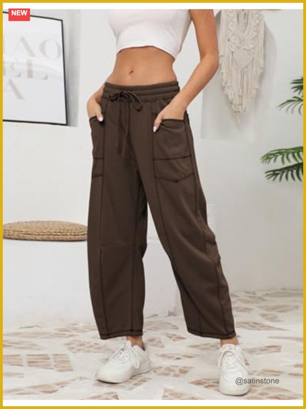 Wide Leg Lounge Sweatpants with Pockets, Baggy Barrel Pants, Drawstring Waist, - Picture 2 of 6